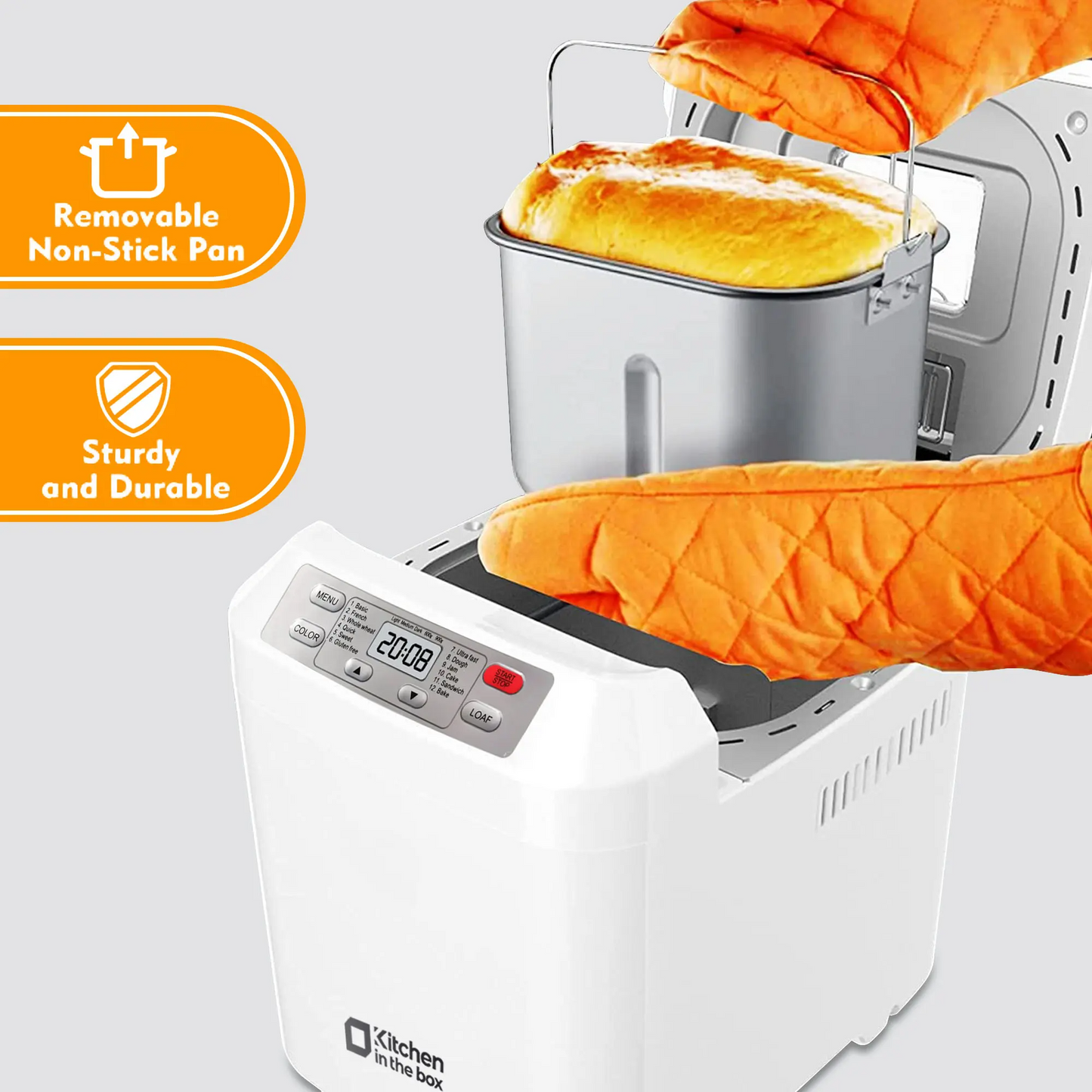 12-in-1 Automatic Bread Maker Machine – 2LB Capacity, Auto Fruit & Nut Dispenser, 13H Timer, 1H Keep Warm, Gluten-Free Settings & 3 Crust Colors