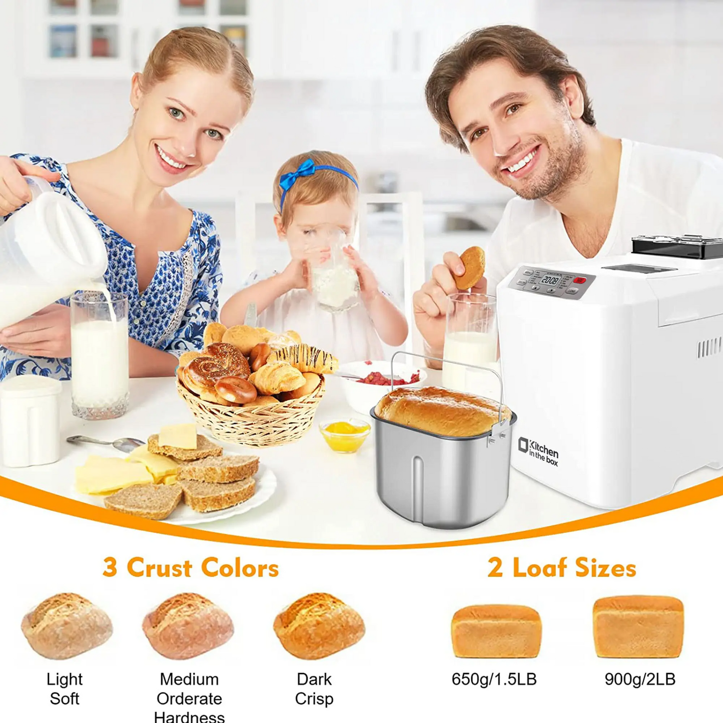 12-in-1 Automatic Bread Maker Machine – 2LB Capacity, Auto Fruit & Nut Dispenser, 13H Timer, 1H Keep Warm, Gluten-Free Settings & 3 Crust Colors