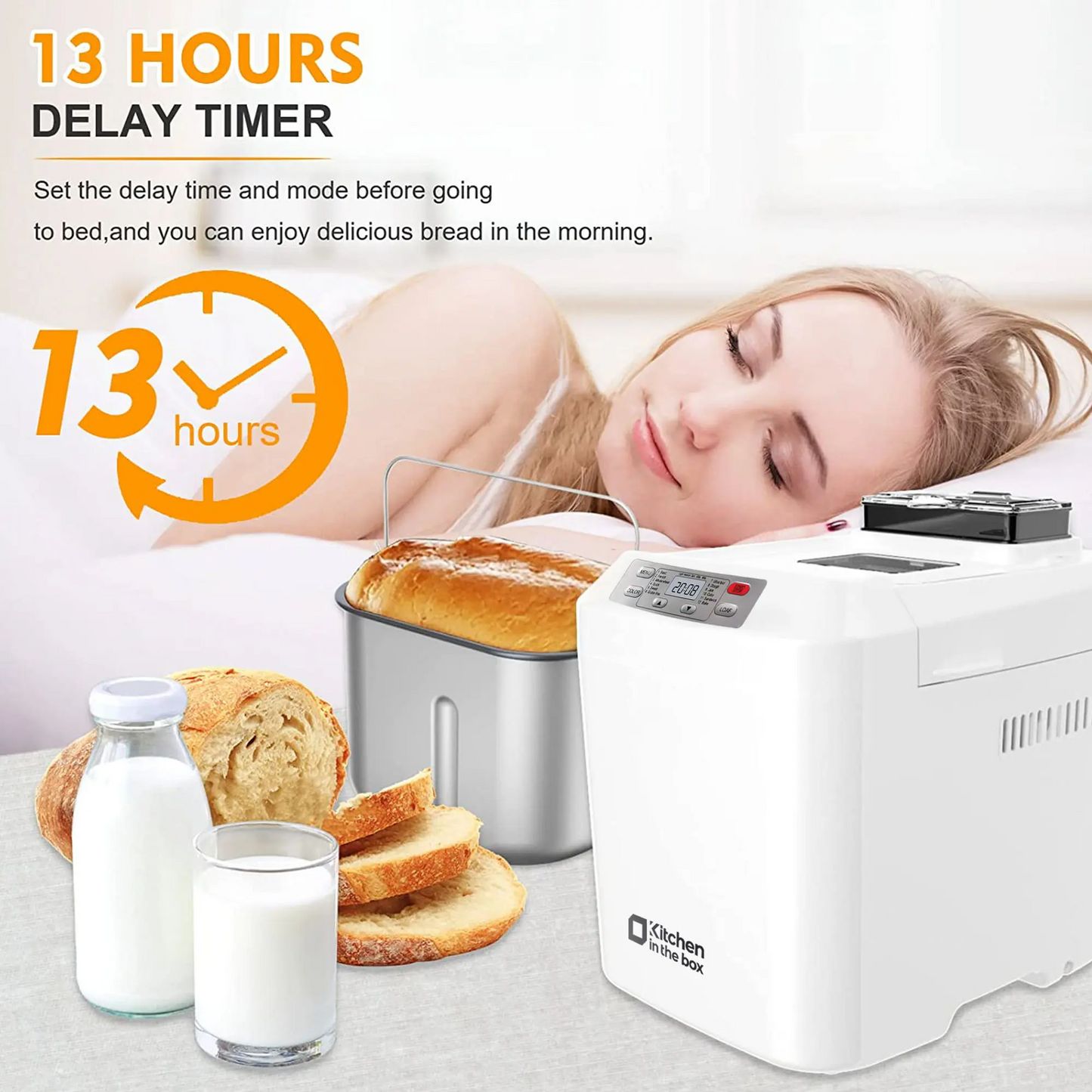 12-in-1 Automatic Bread Maker Machine – 2LB Capacity, Auto Fruit & Nut Dispenser, 13H Timer, 1H Keep Warm, Gluten-Free Settings & 3 Crust Colors