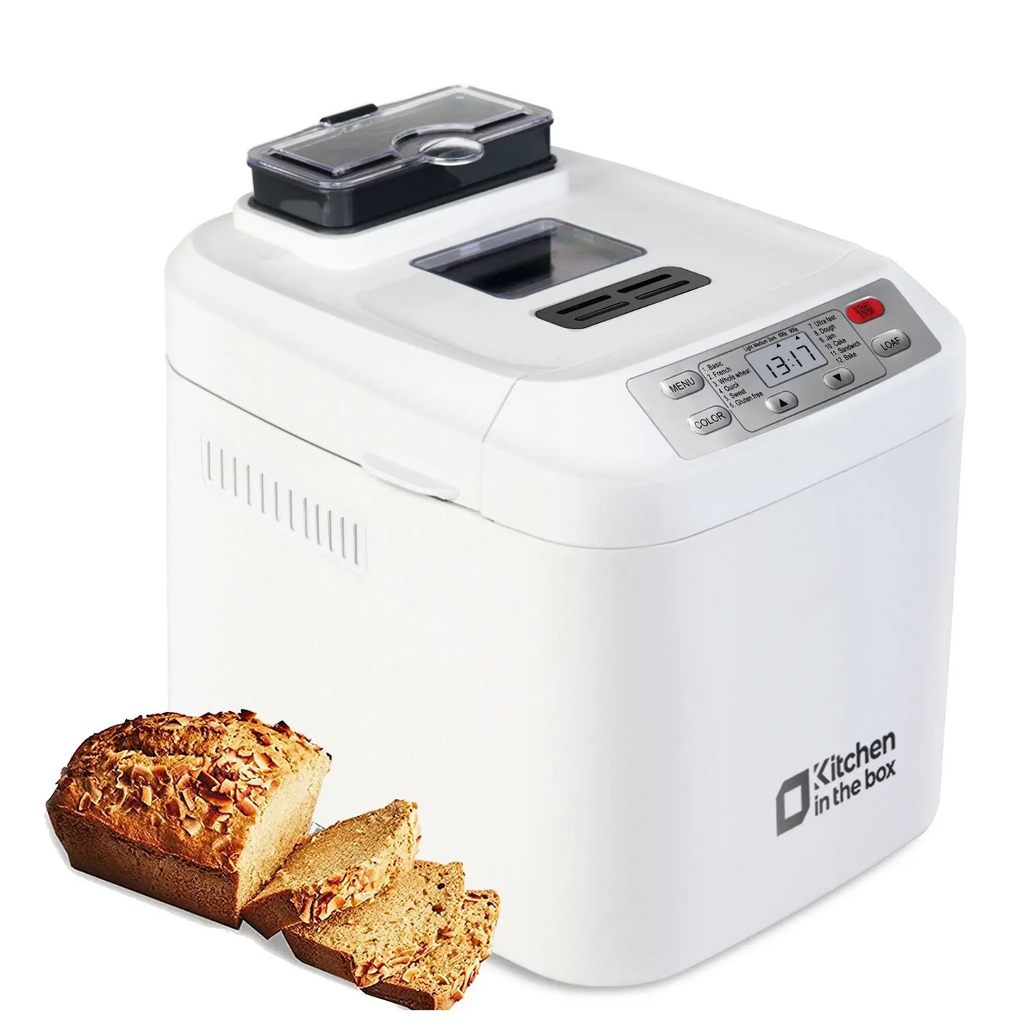 12-in-1 Automatic Bread Maker Machine – 2LB Capacity, Auto Fruit & Nut Dispenser, 13H Timer, 1H Keep Warm, Gluten-Free Settings & 3 Crust Colors