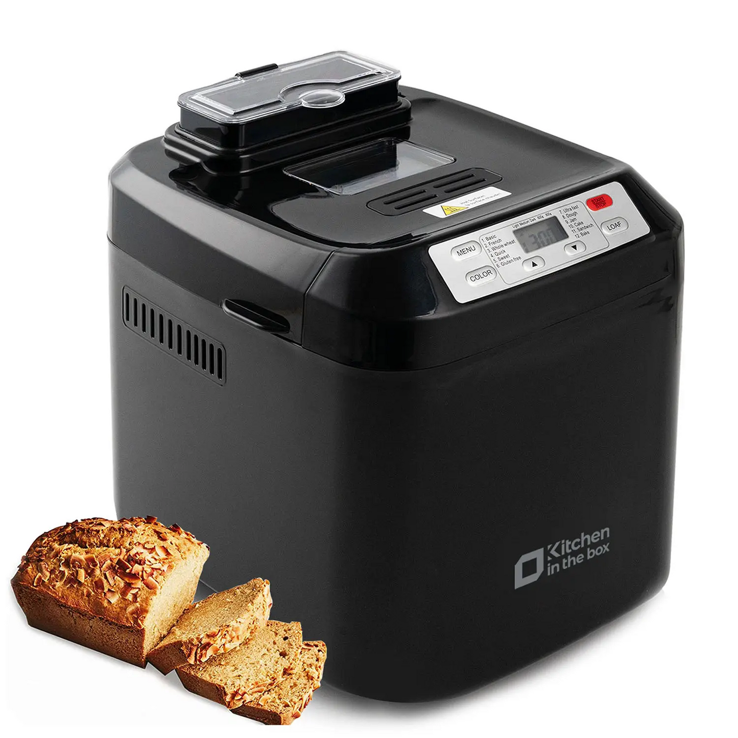 12-in-1 Automatic Bread Maker Machine – 2LB Capacity, Auto Fruit & Nut Dispenser, 13H Timer, 1H Keep Warm, Gluten-Free Settings & 3 Crust Colors
